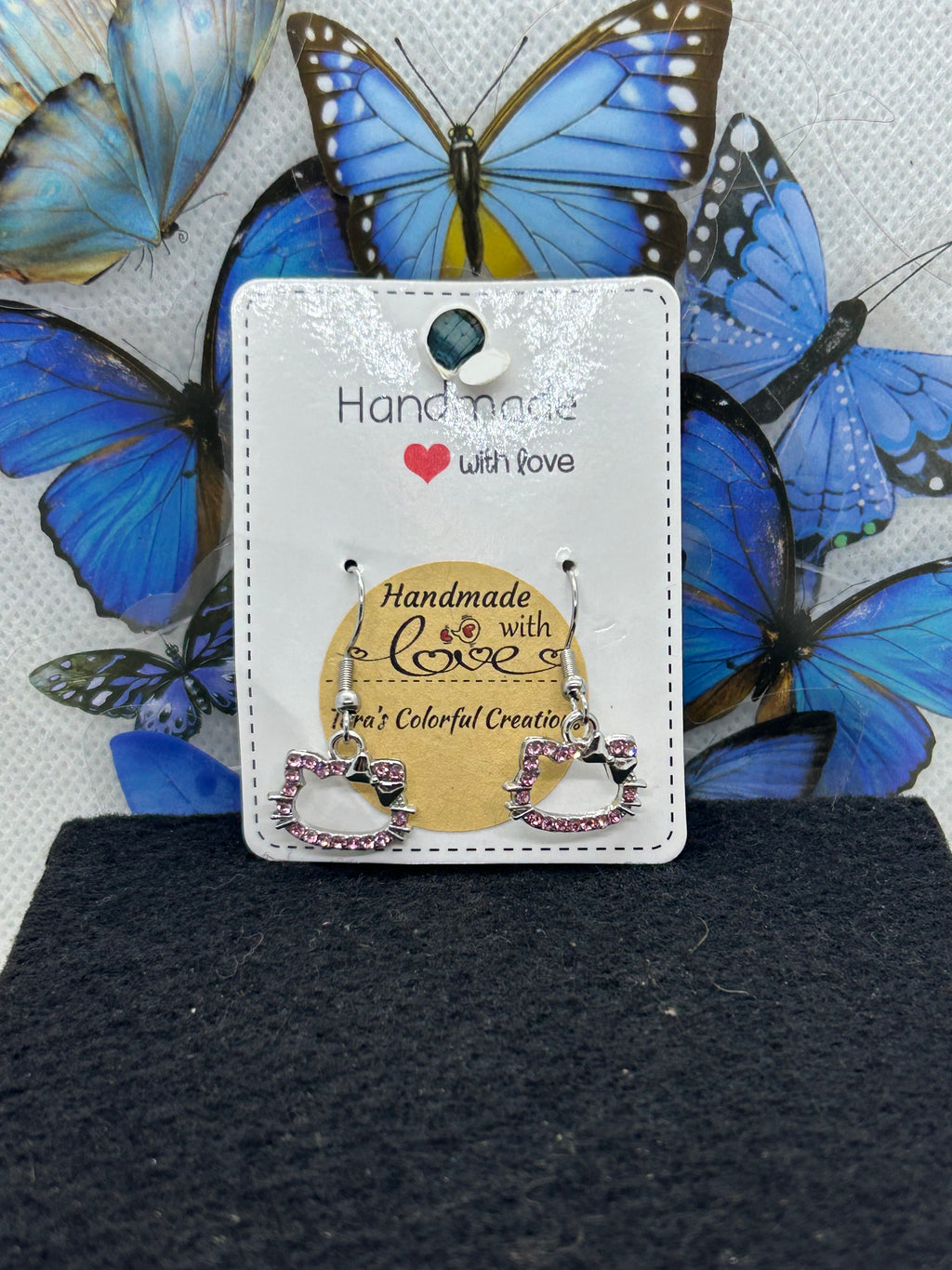 Pink Rhinestone Kitty Earrings