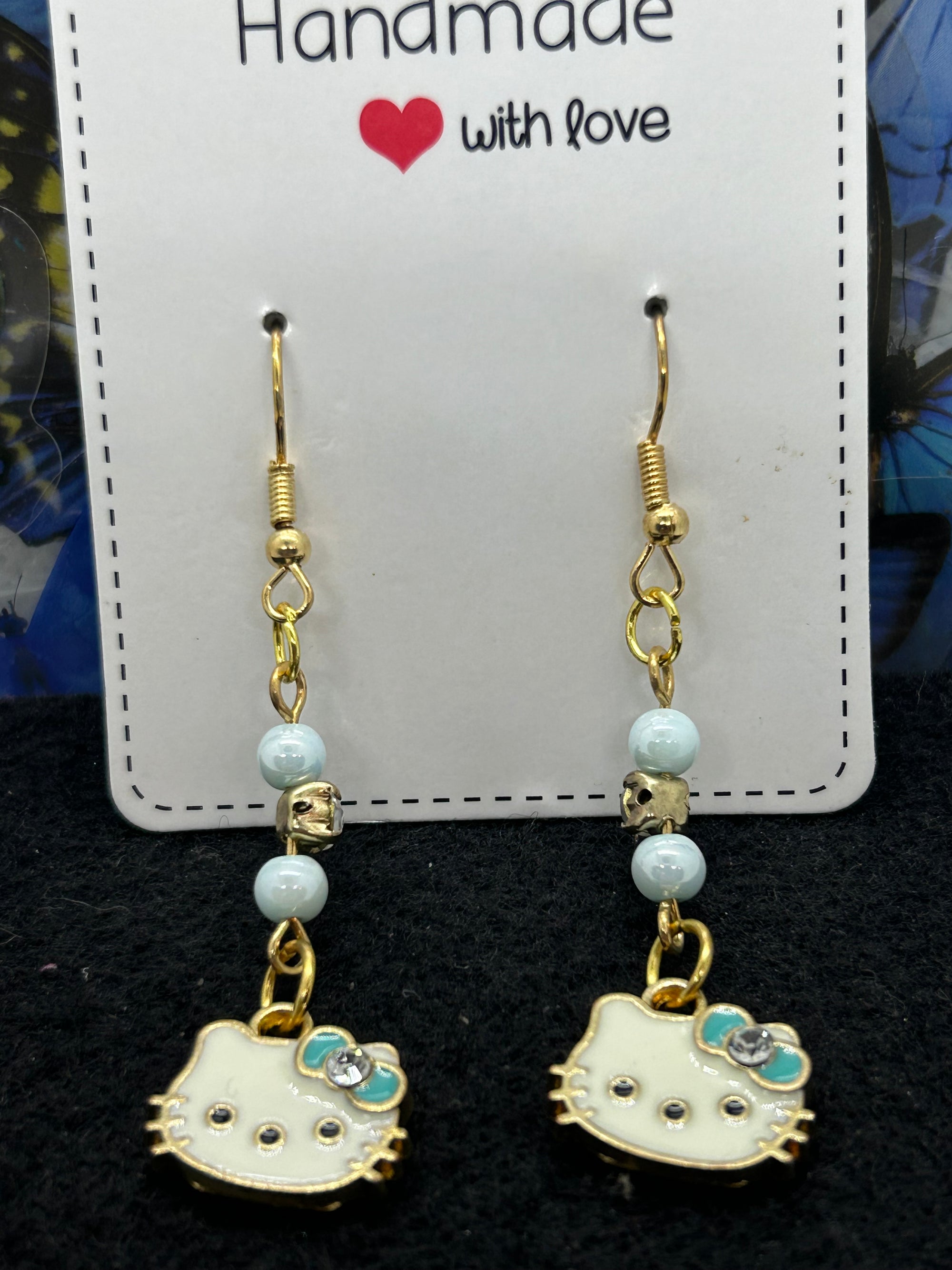 Blue Kitty Earrings