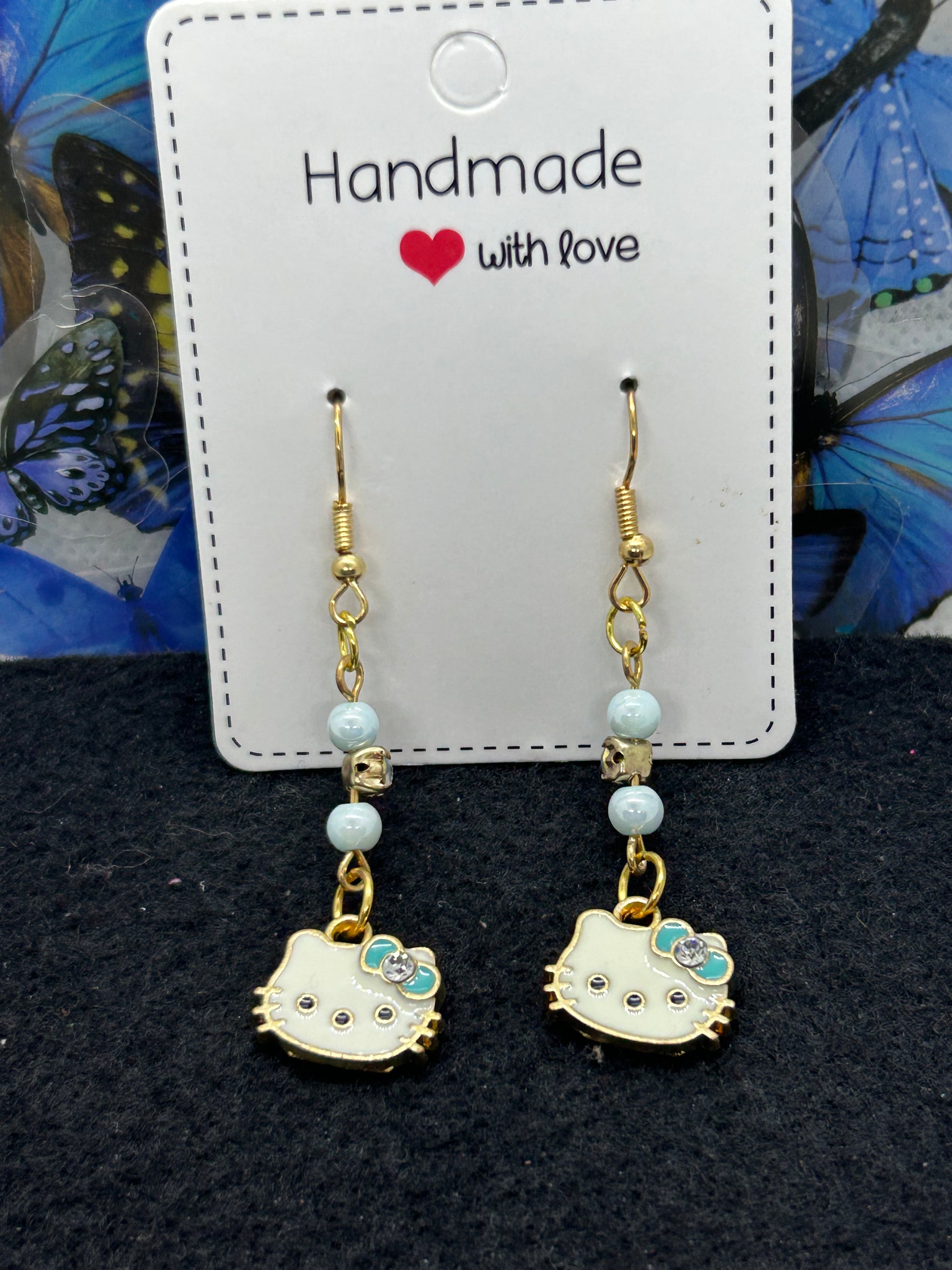 Blue Kitty Earrings