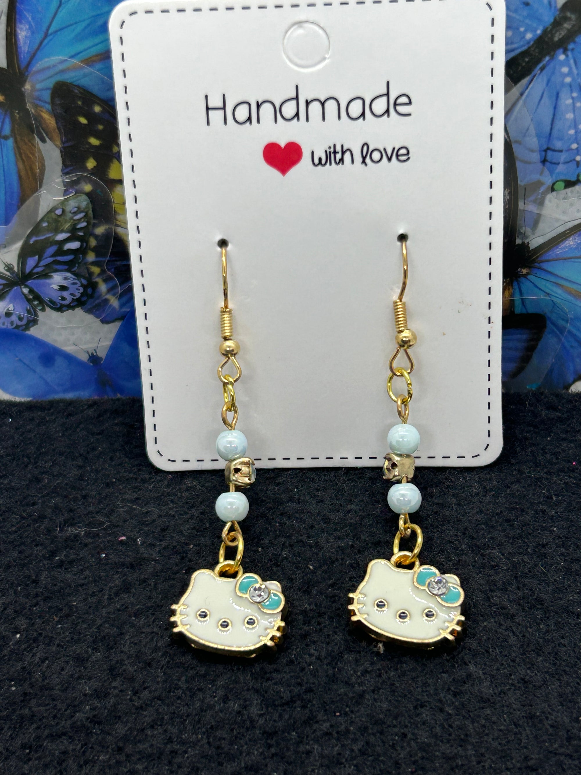 Blue Kitty Earrings