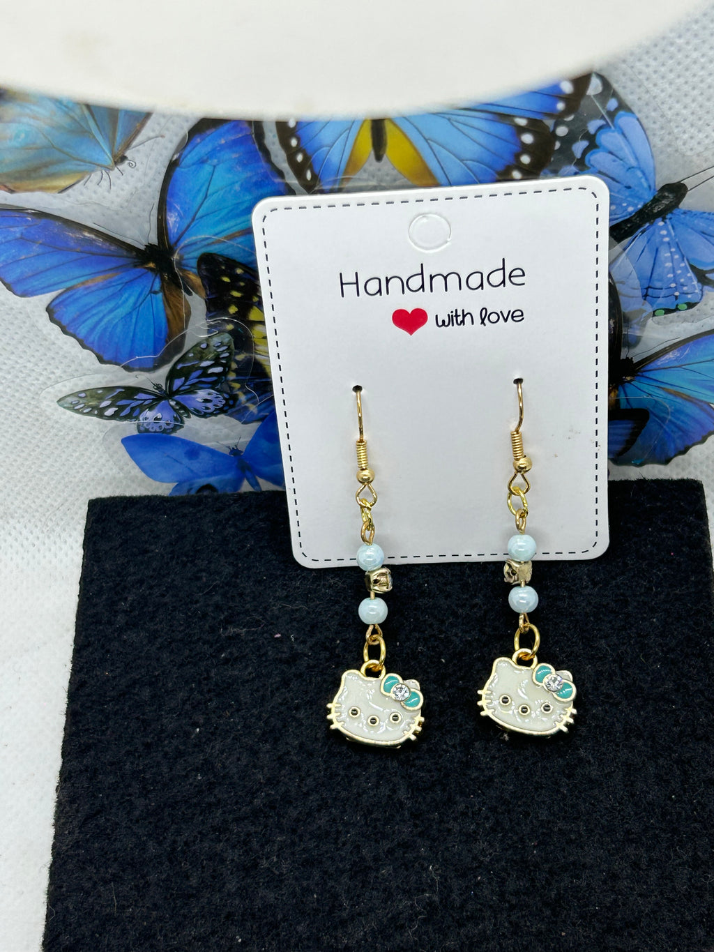 Blue Kitty Earrings