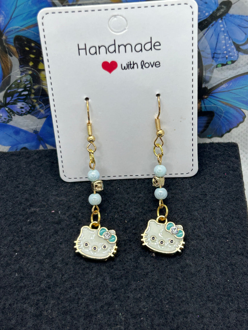 Blue Kitty Earrings