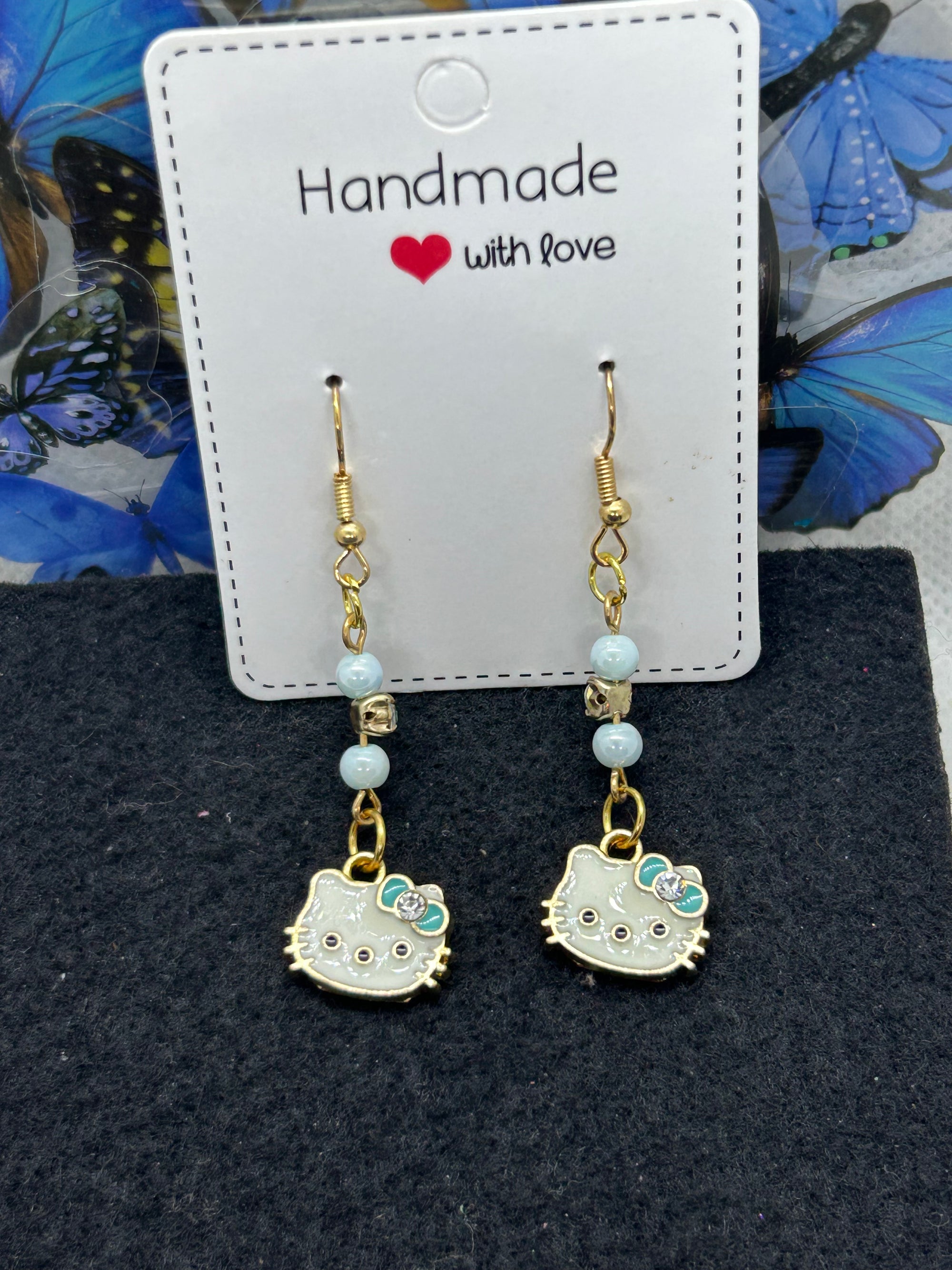 Blue Kitty Earrings