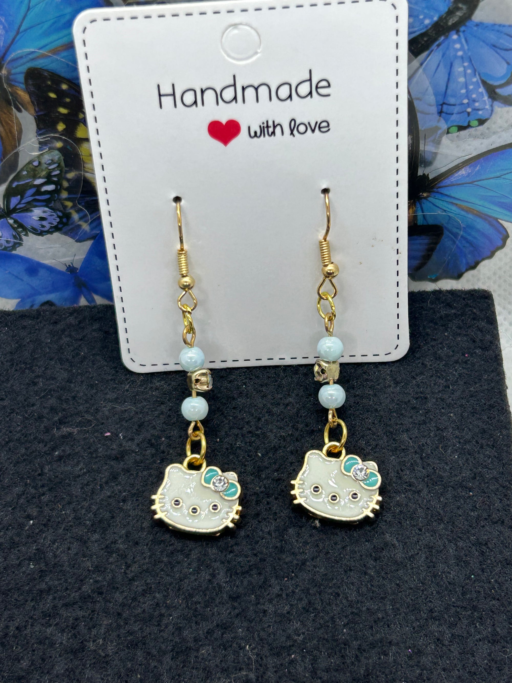 Blue Kitty Earrings