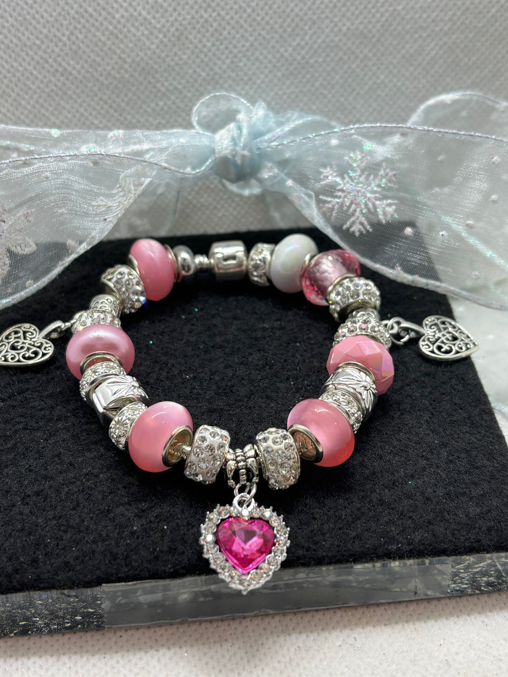 Pink Rhinestone Charm Bracelet