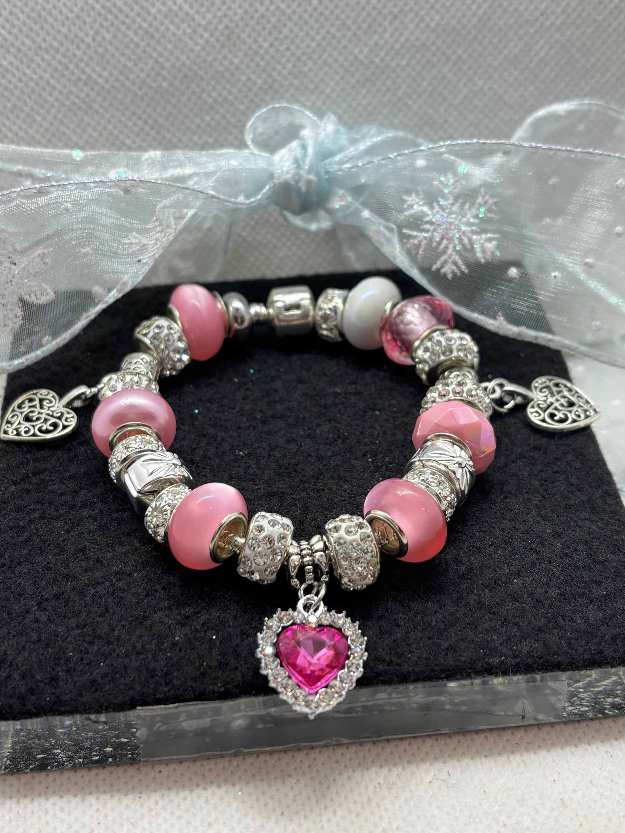 Pink Rhinestone Charm Bracelet