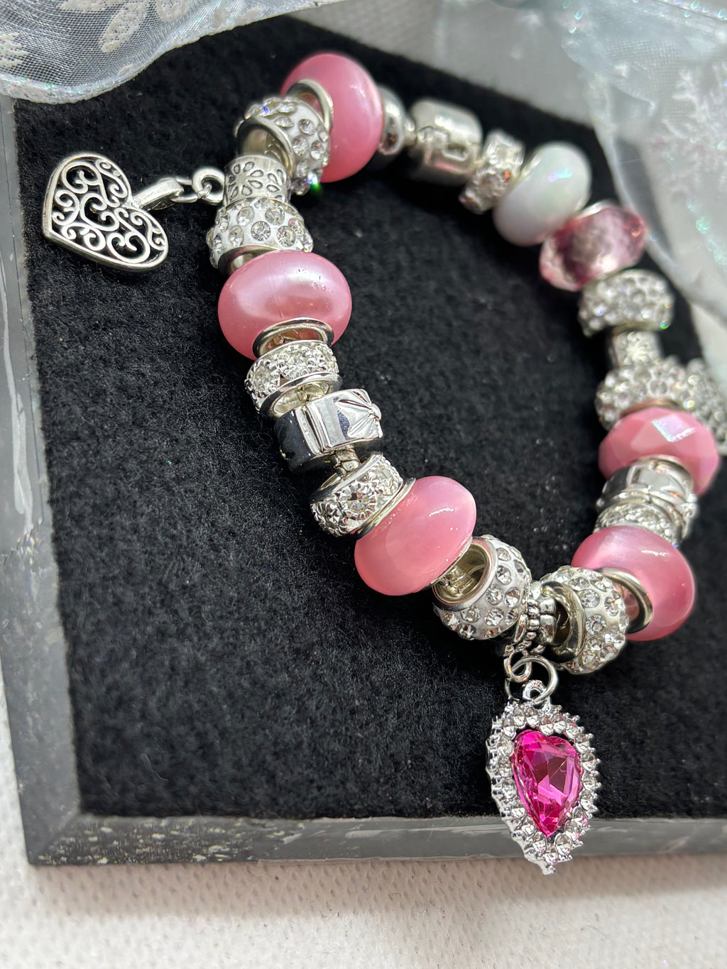 Pink Rhinestone Charm Bracelet