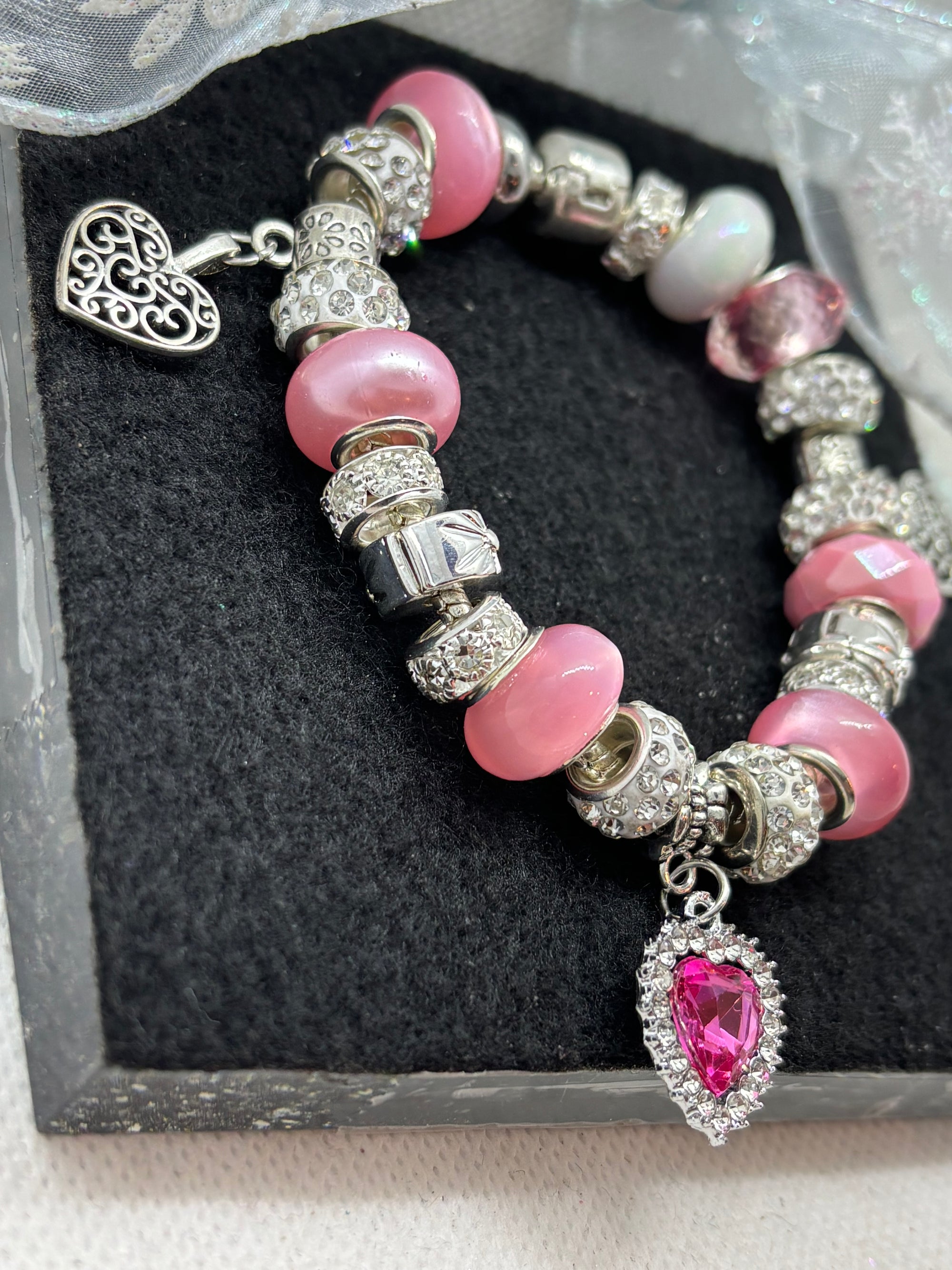 Pink Rhinestone Charm Bracelet