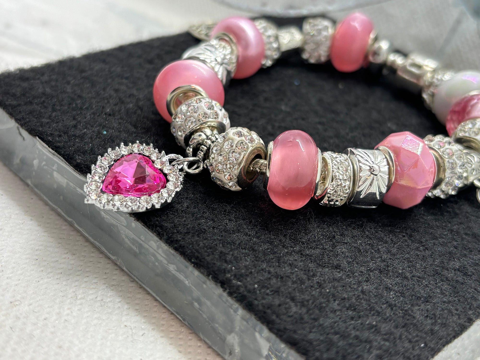 Pink Rhinestone Charm Bracelet