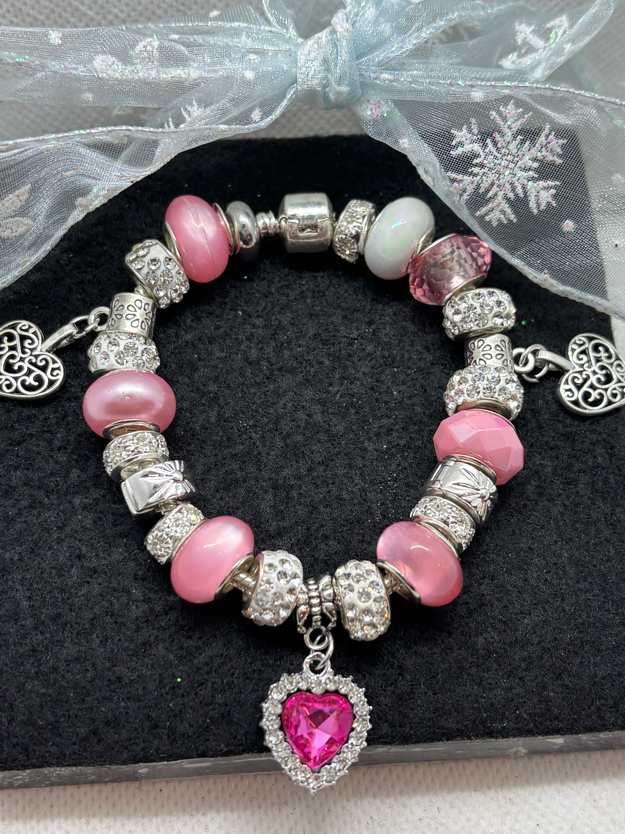 Pink Rhinestone Charm Bracelet