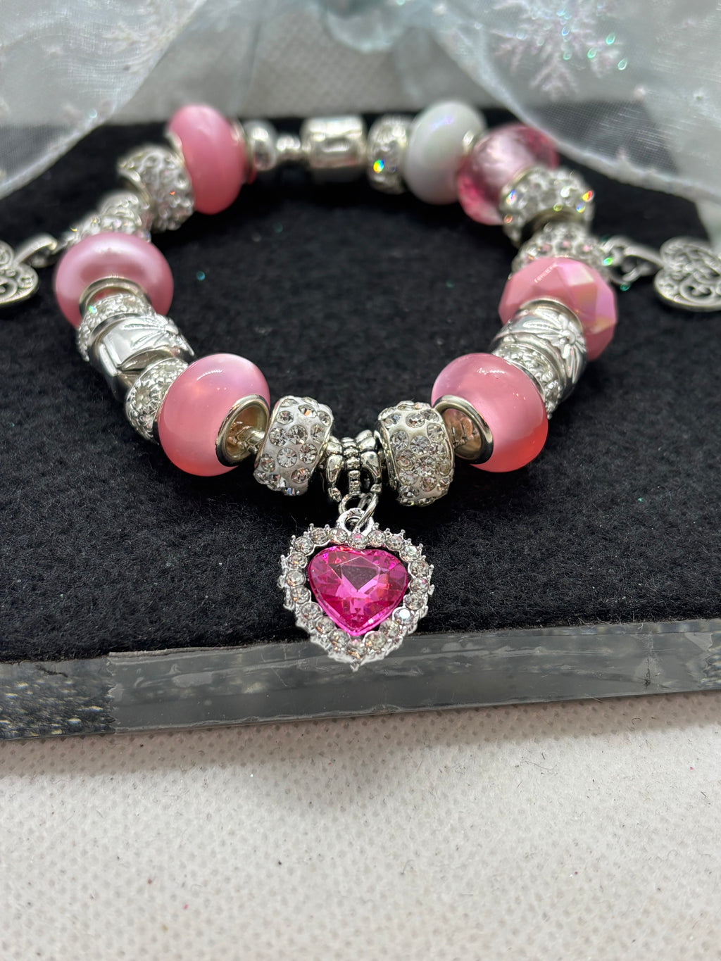 Pink Rhinestone Charm Bracelet