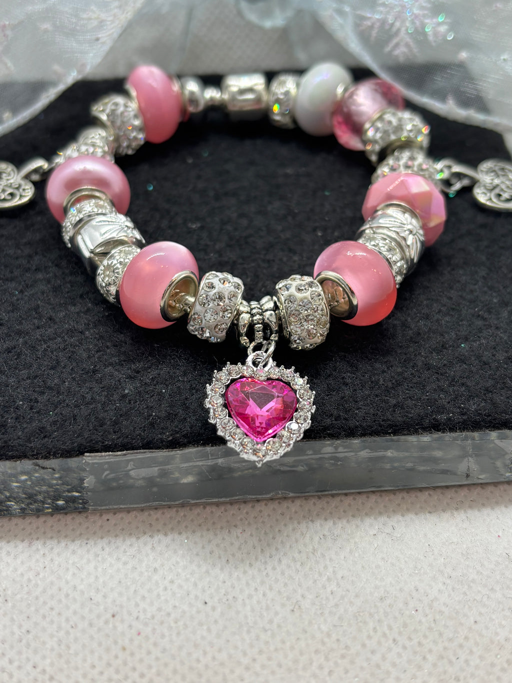 Pink Rhinestone Charm Bracelet