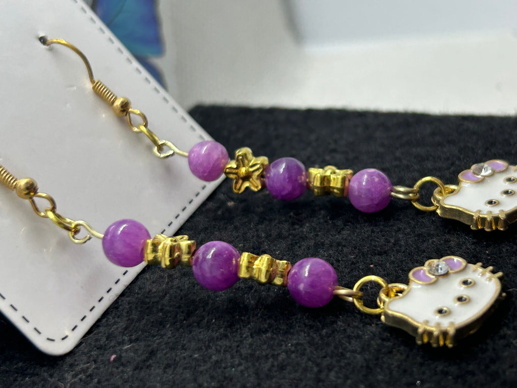 Purple Kitty Earrings