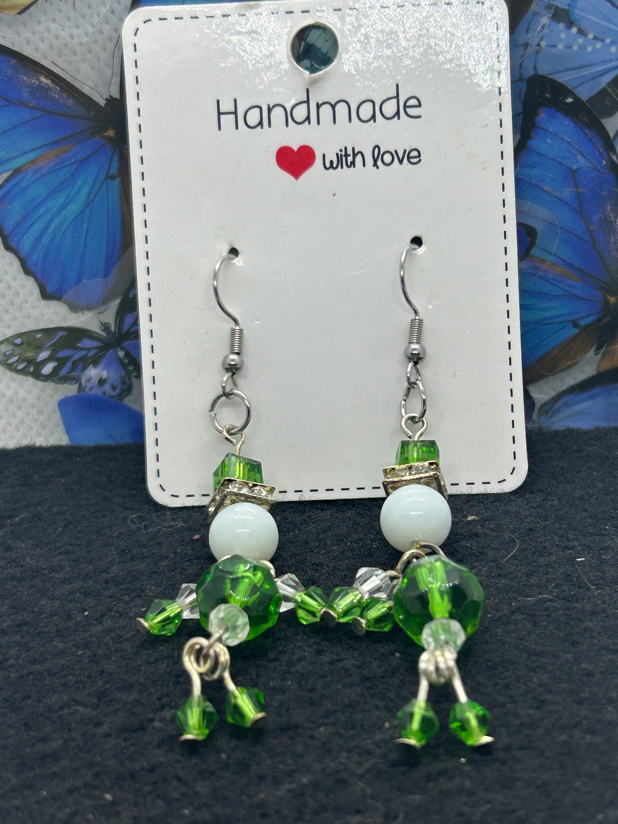 Green and White little Man Earrings