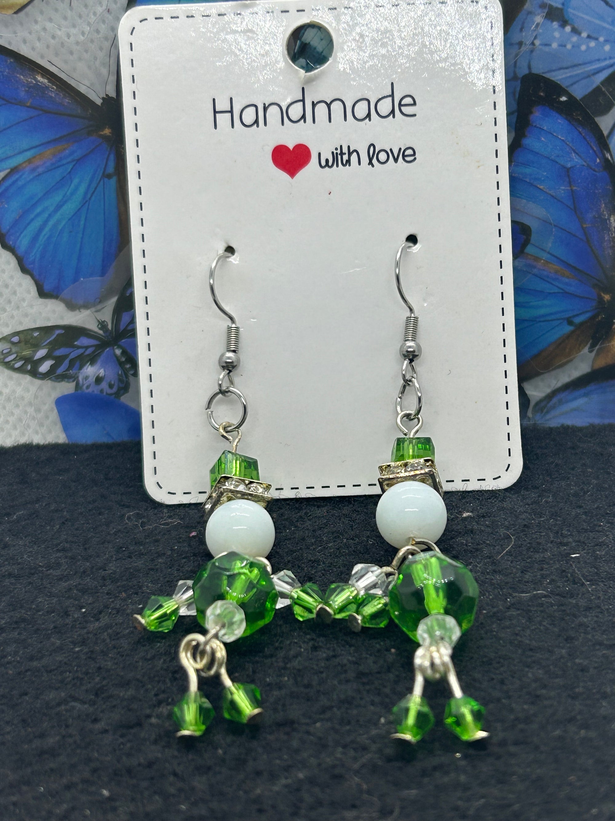 Green and White little Man Earrings