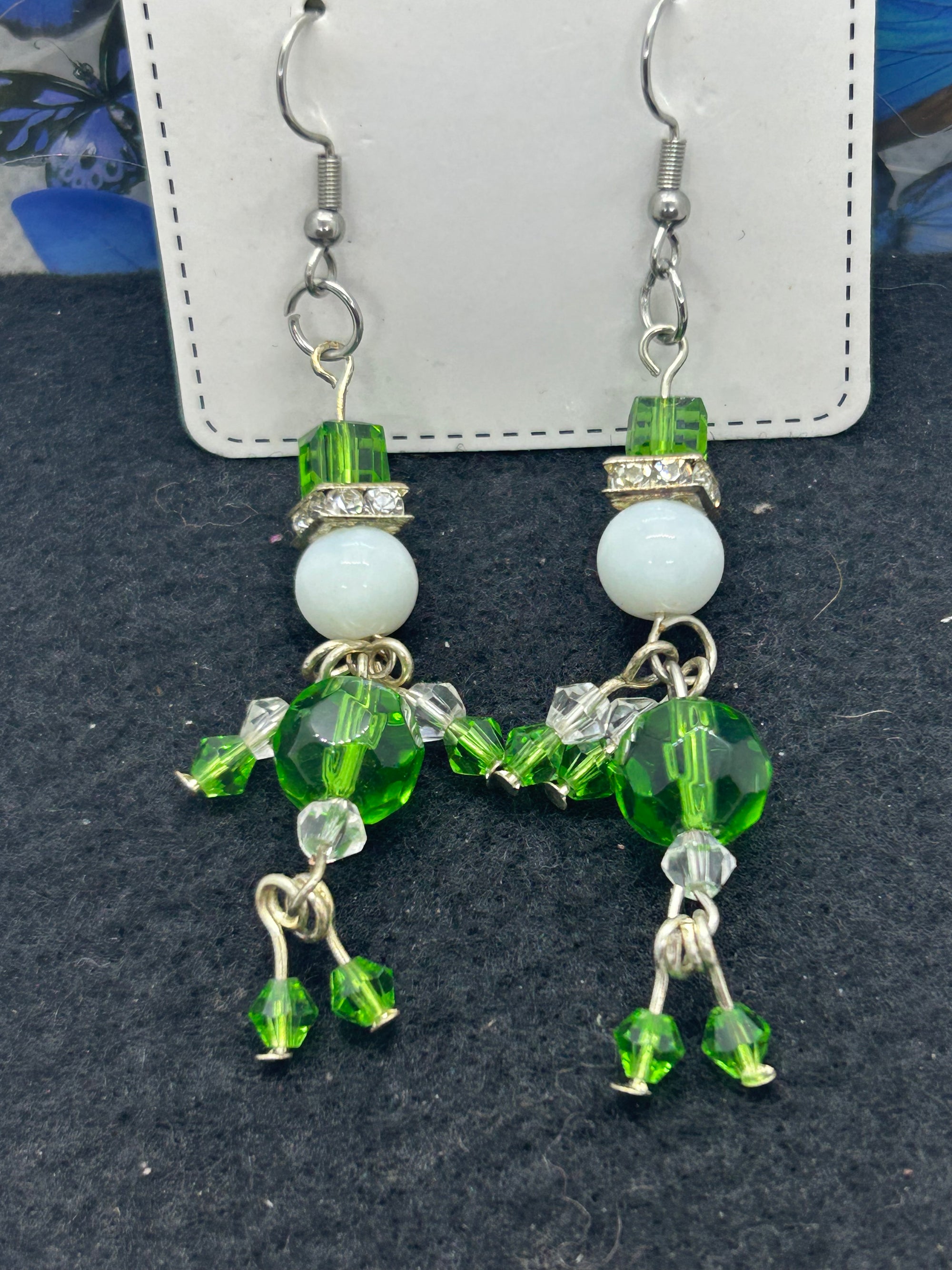 Green and White little Man Earrings