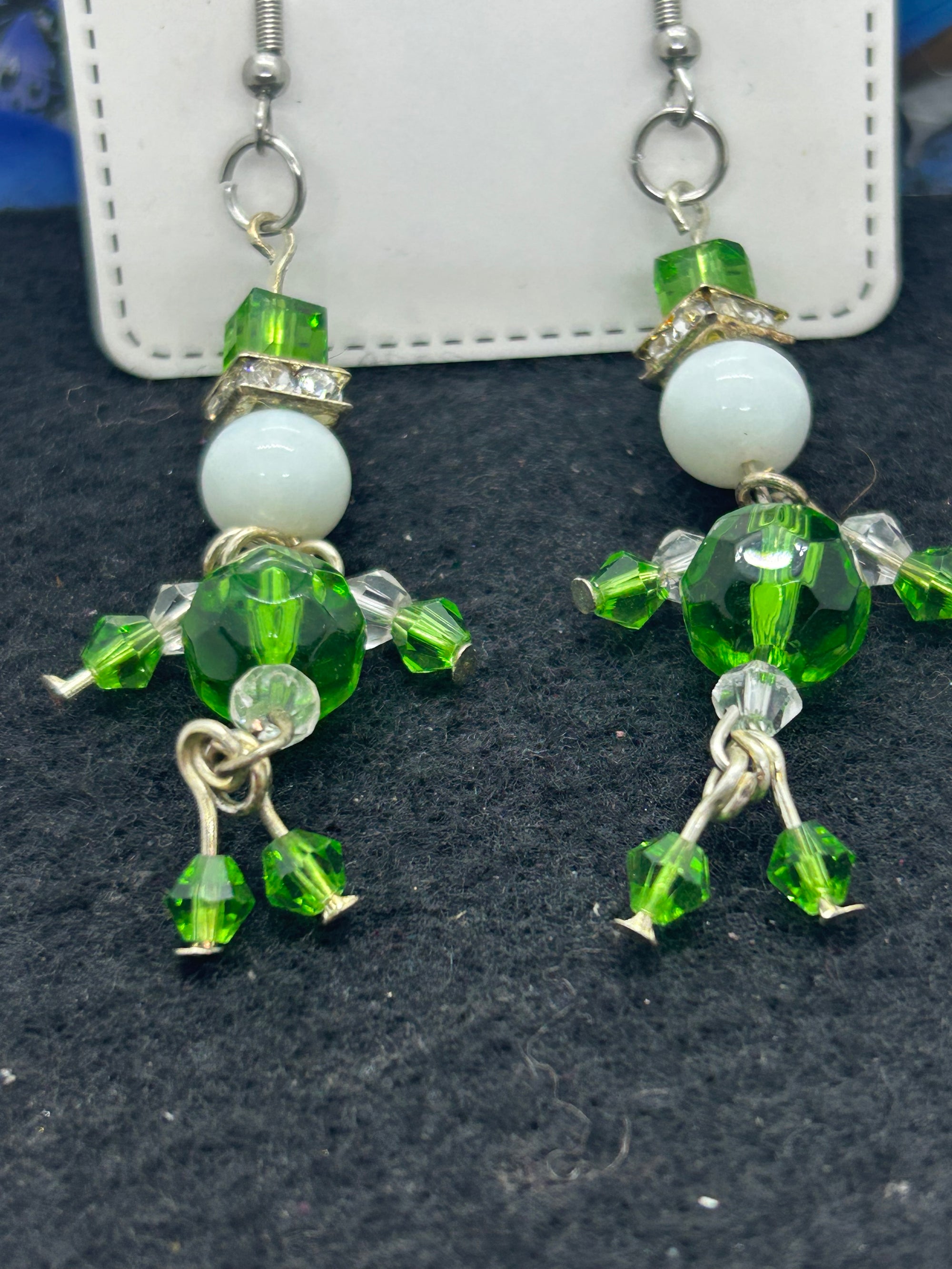 Green and White little Man Earrings