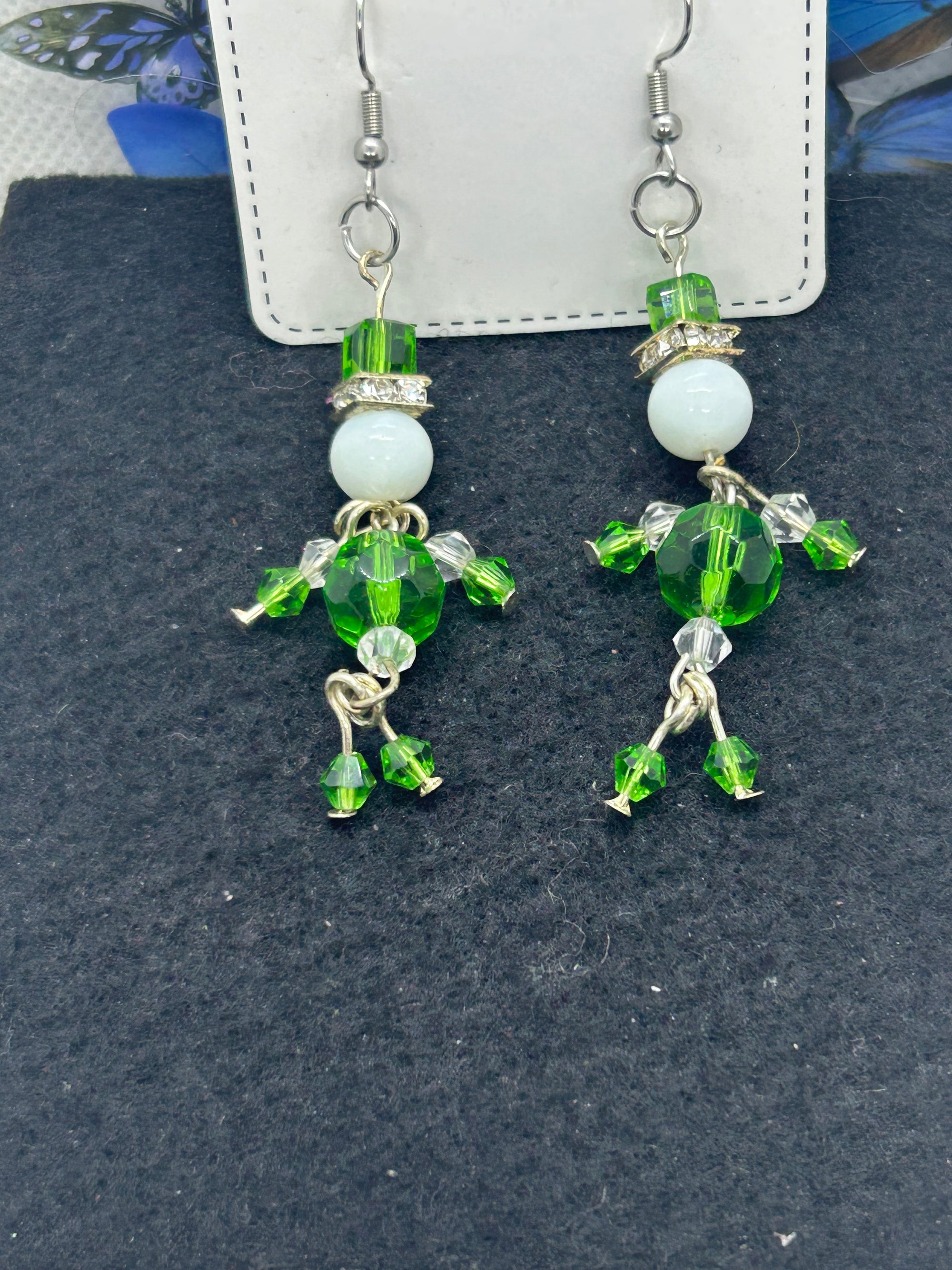 Green and White little Man Earrings
