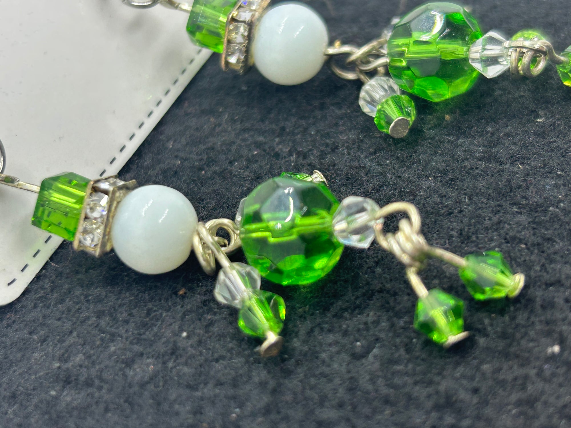 Green and White little Man Earrings
