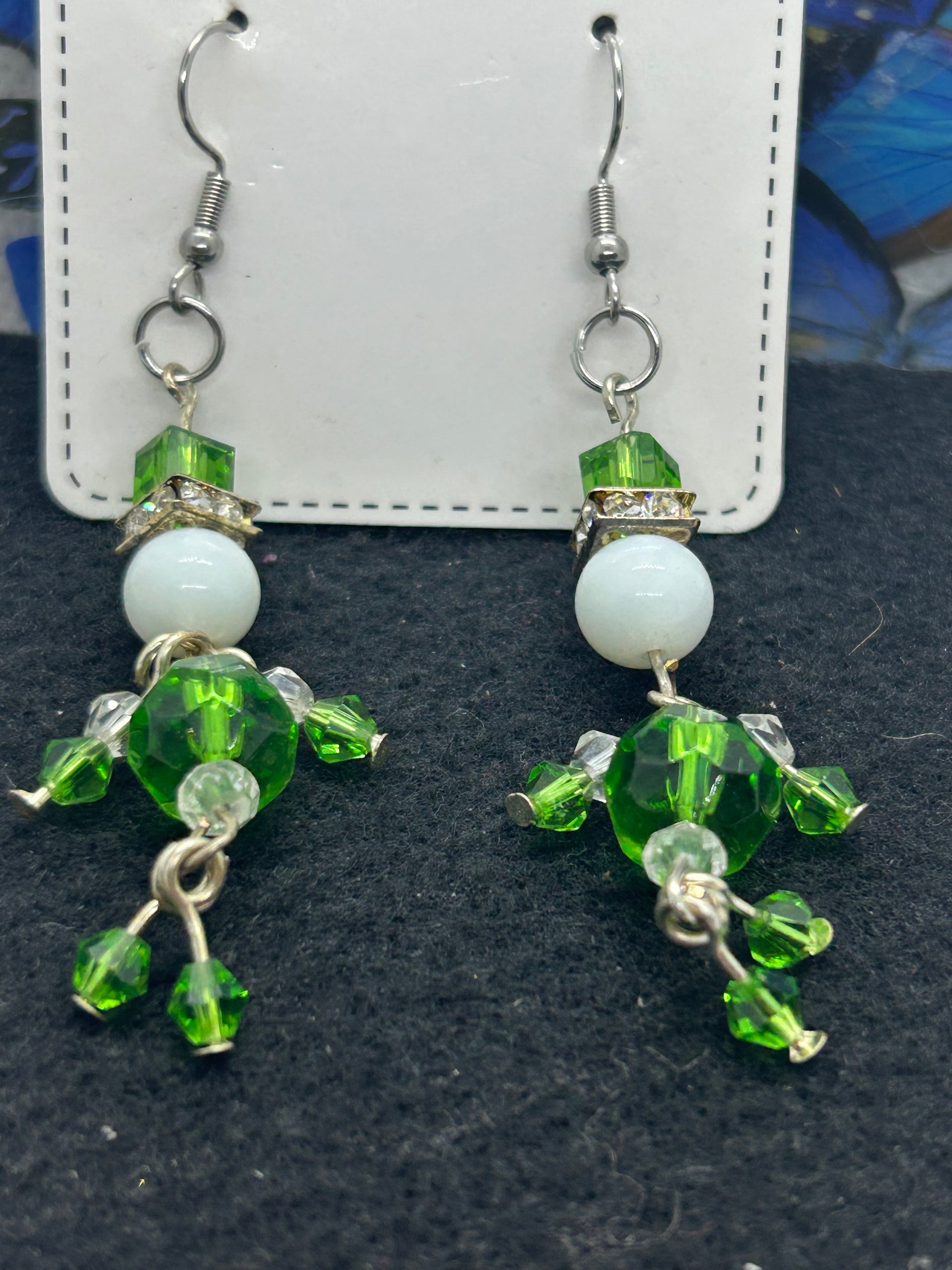 Green and White little Man Earrings