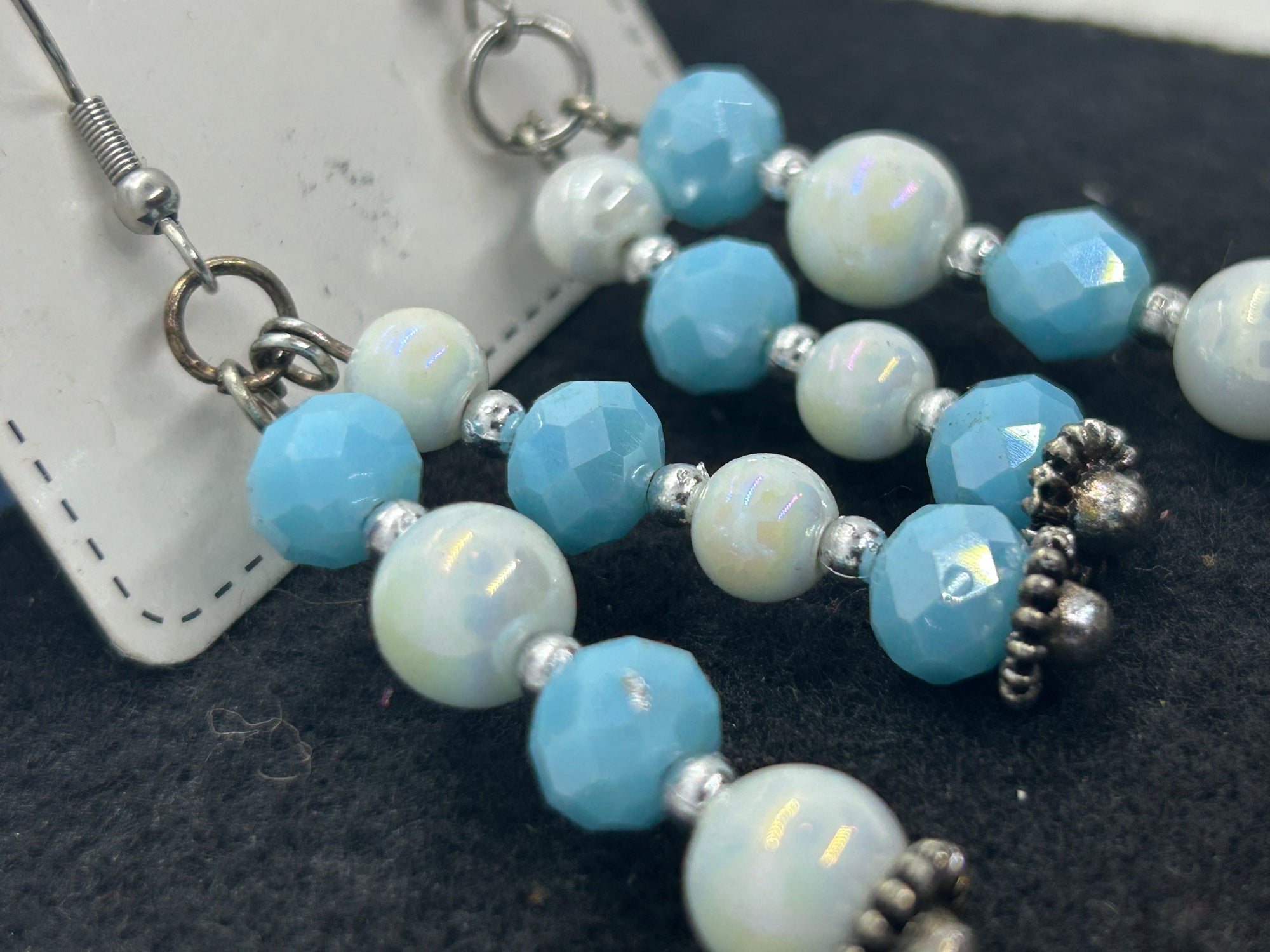 Blue and White Beaded Earrings