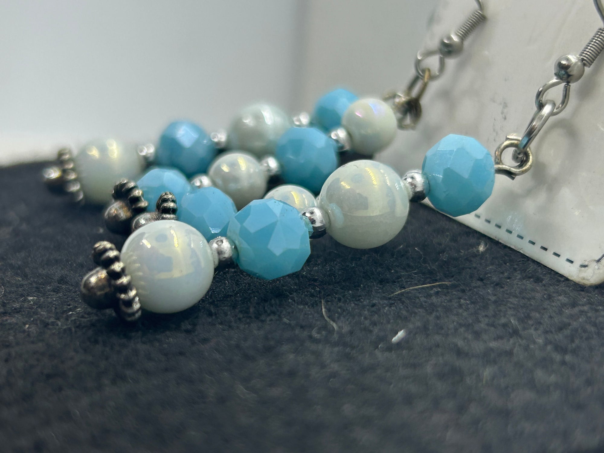 Blue and White Beaded Earrings