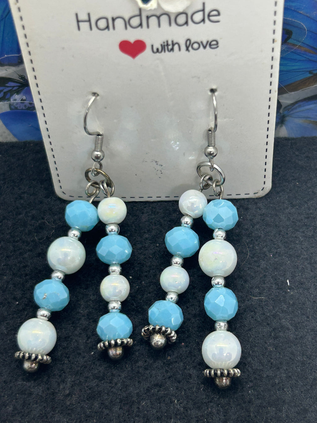 Blue and White Beaded Earrings