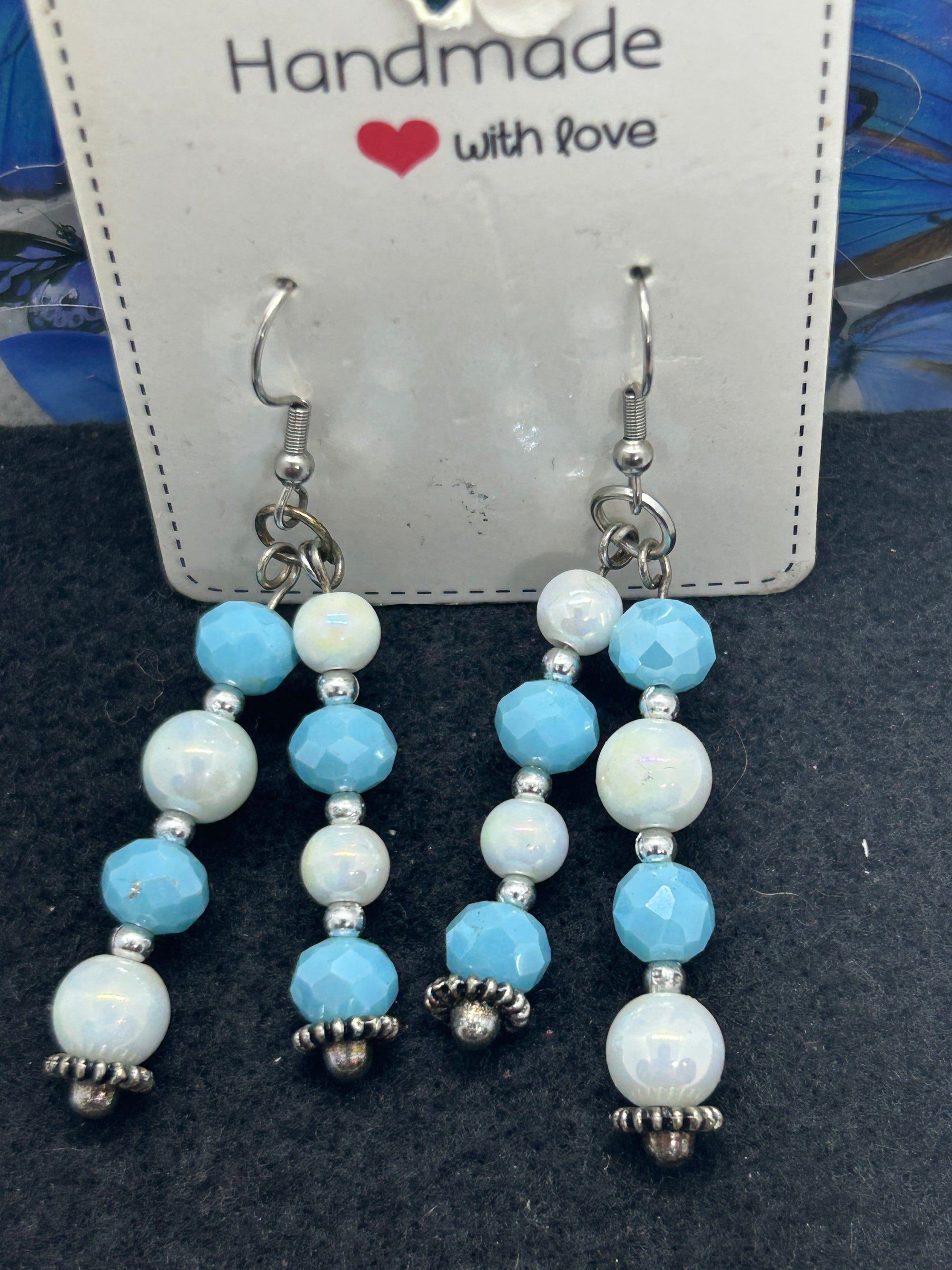 Blue and White Beaded Earrings