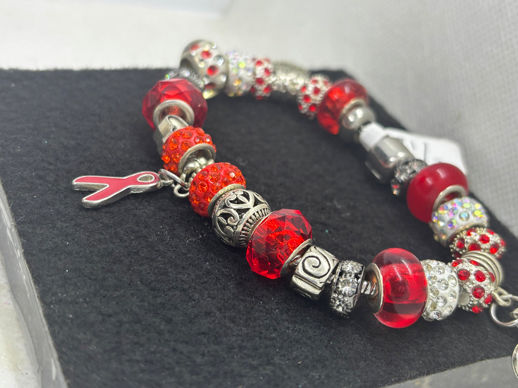 Red Awareness Ribbon Charm Bracelet