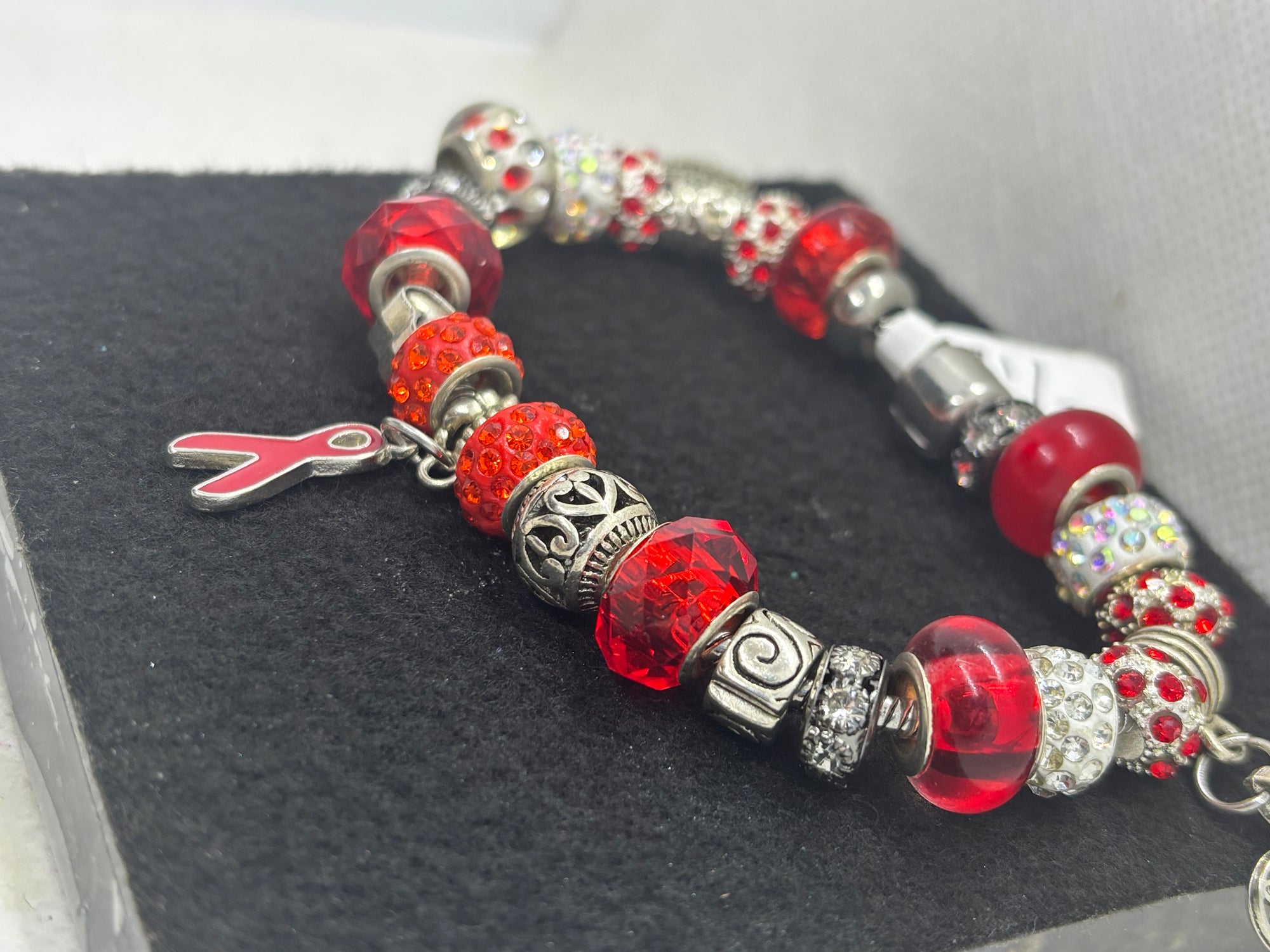 Red Awareness Ribbon Charm Bracelet