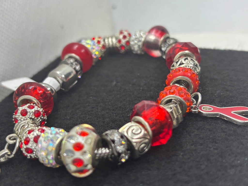 Red Awareness Ribbon Charm Bracelet