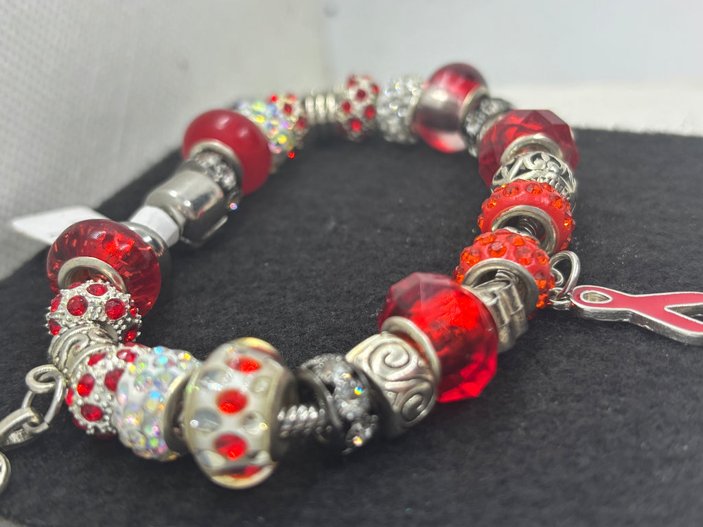 Red Awareness Ribbon Charm Bracelet