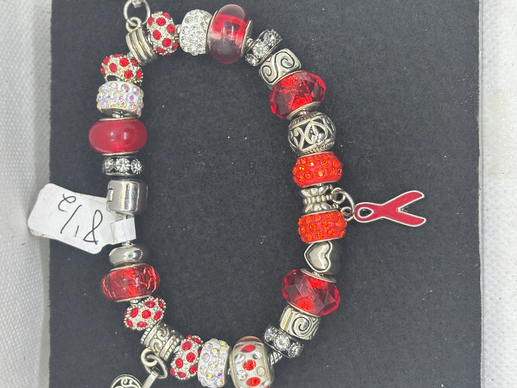 Red Awareness Ribbon Charm Bracelet