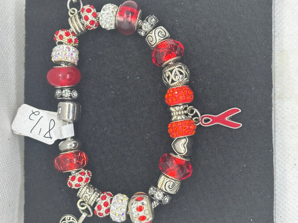 Red Awareness Ribbon Charm Bracelet
