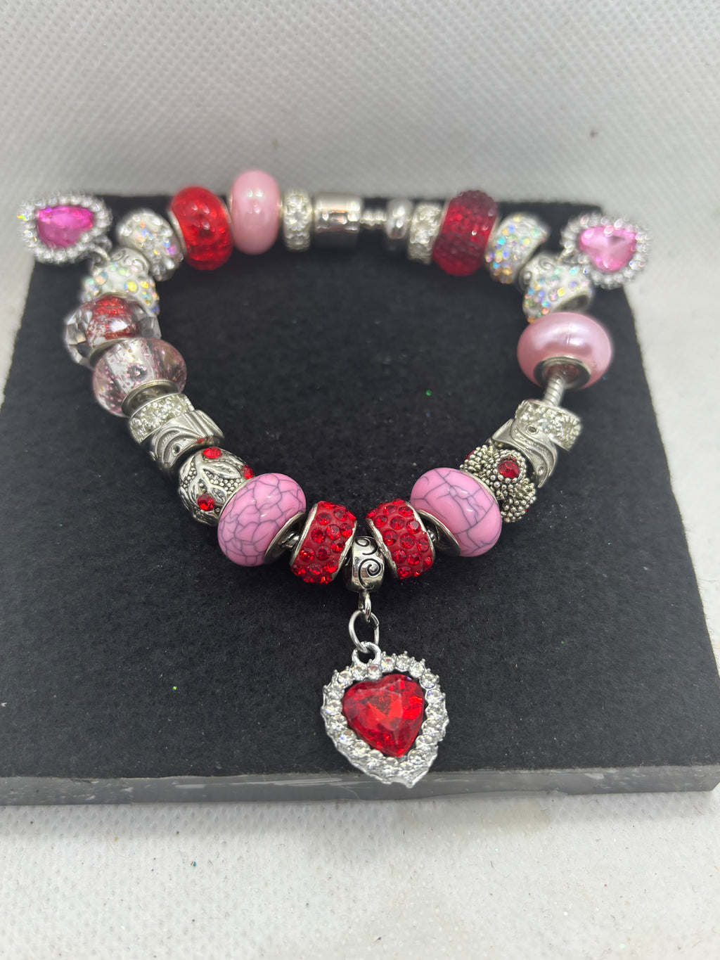 Triple rhinestone Heart Charm Bracelet