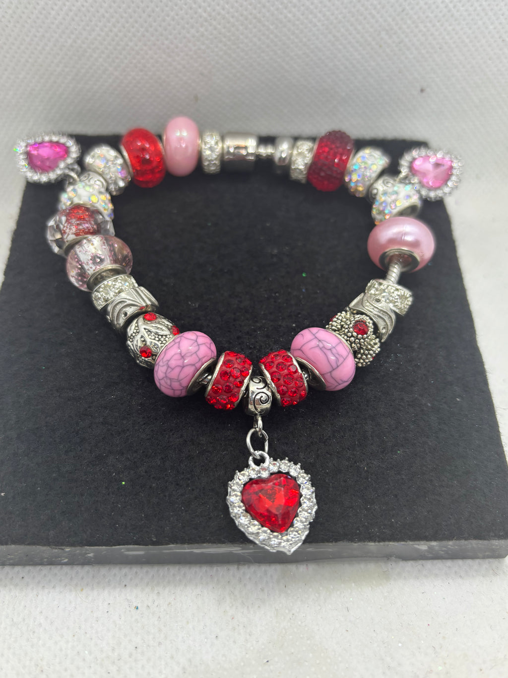 Triple rhinestone Heart Charm Bracelet