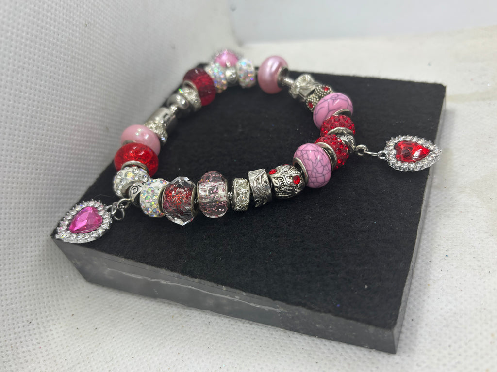 Triple rhinestone Heart Charm Bracelet