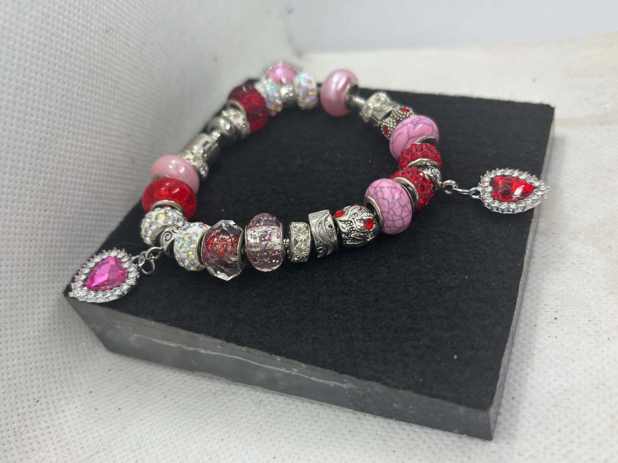 Triple rhinestone Heart Charm Bracelet