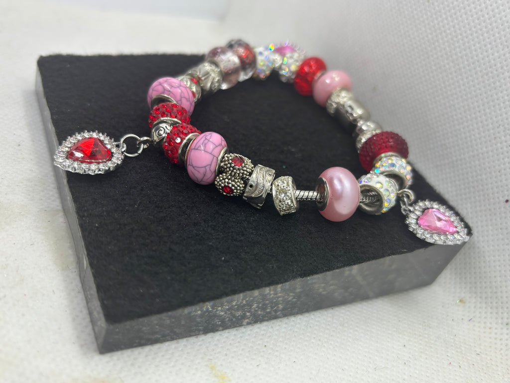 Triple rhinestone Heart Charm Bracelet