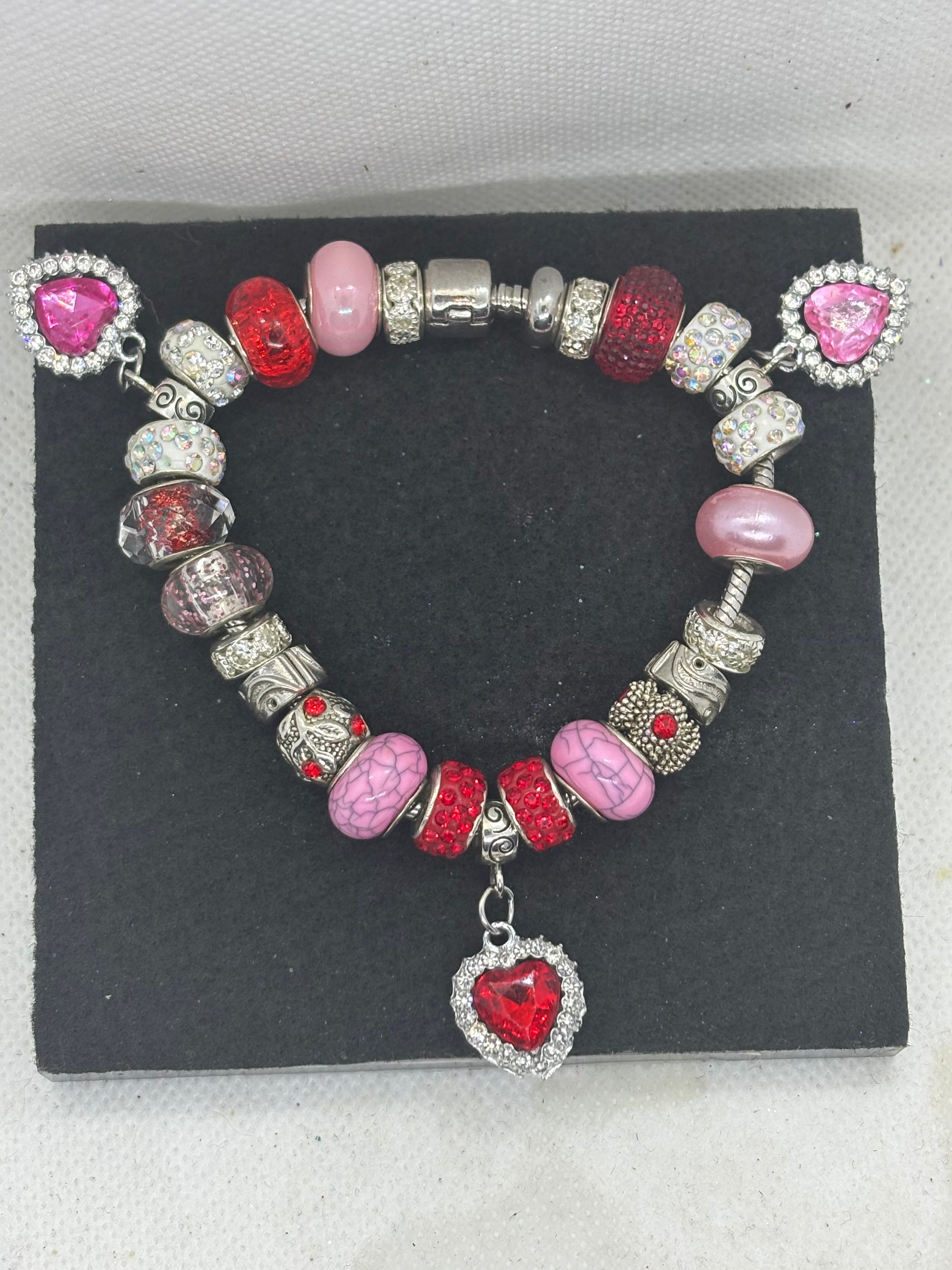 Triple rhinestone Heart Charm Bracelet