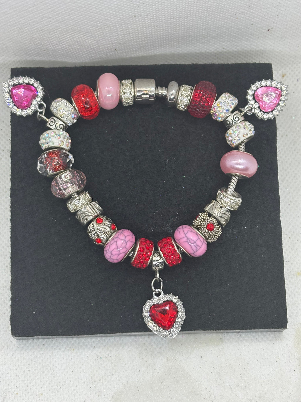 Triple rhinestone Heart Charm Bracelet
