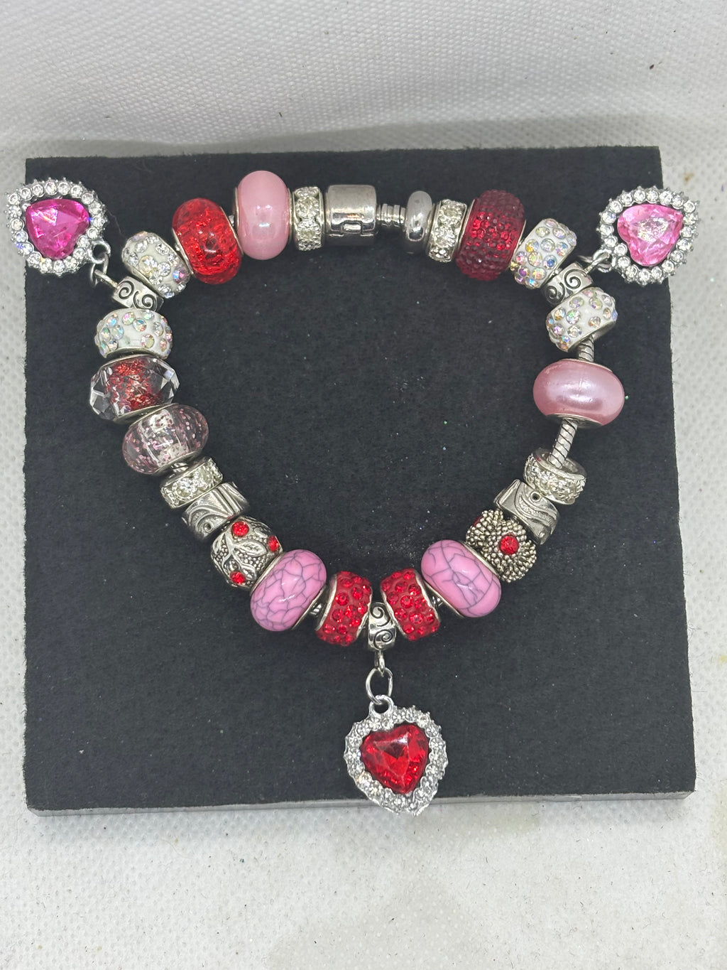 Triple rhinestone Heart Charm Bracelet