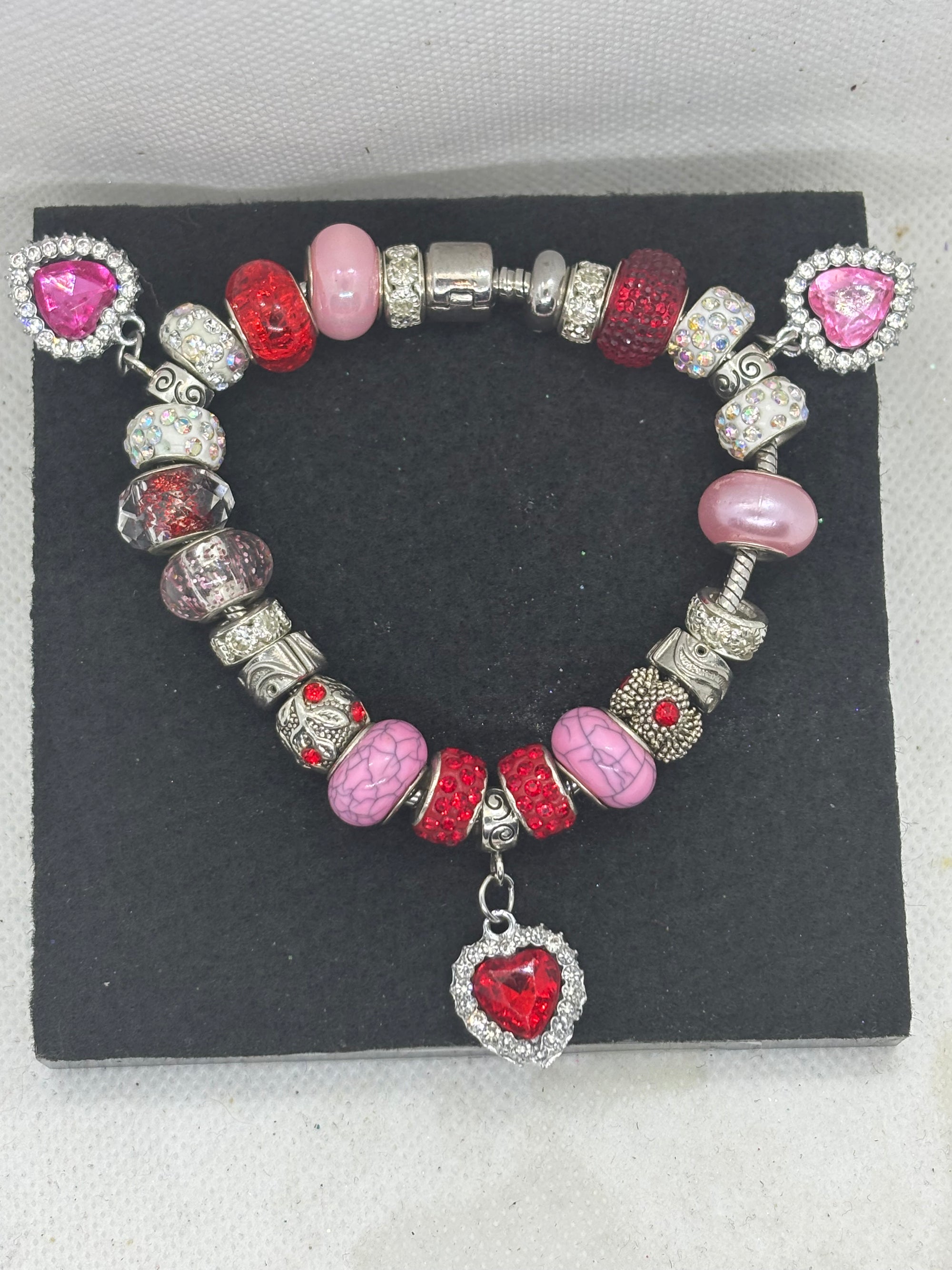 Triple rhinestone Heart Charm Bracelet