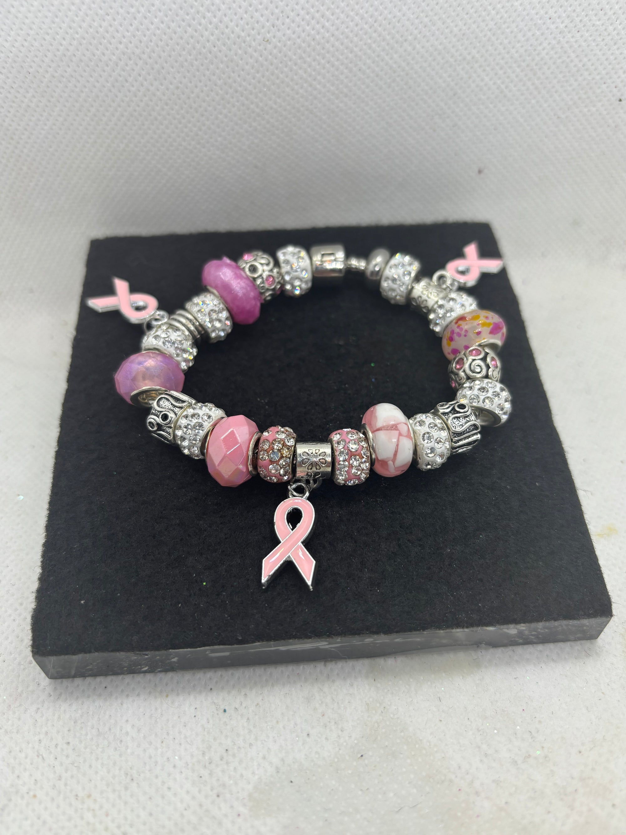 Breast Cancer Awareness Ribbon Charm Bracelet