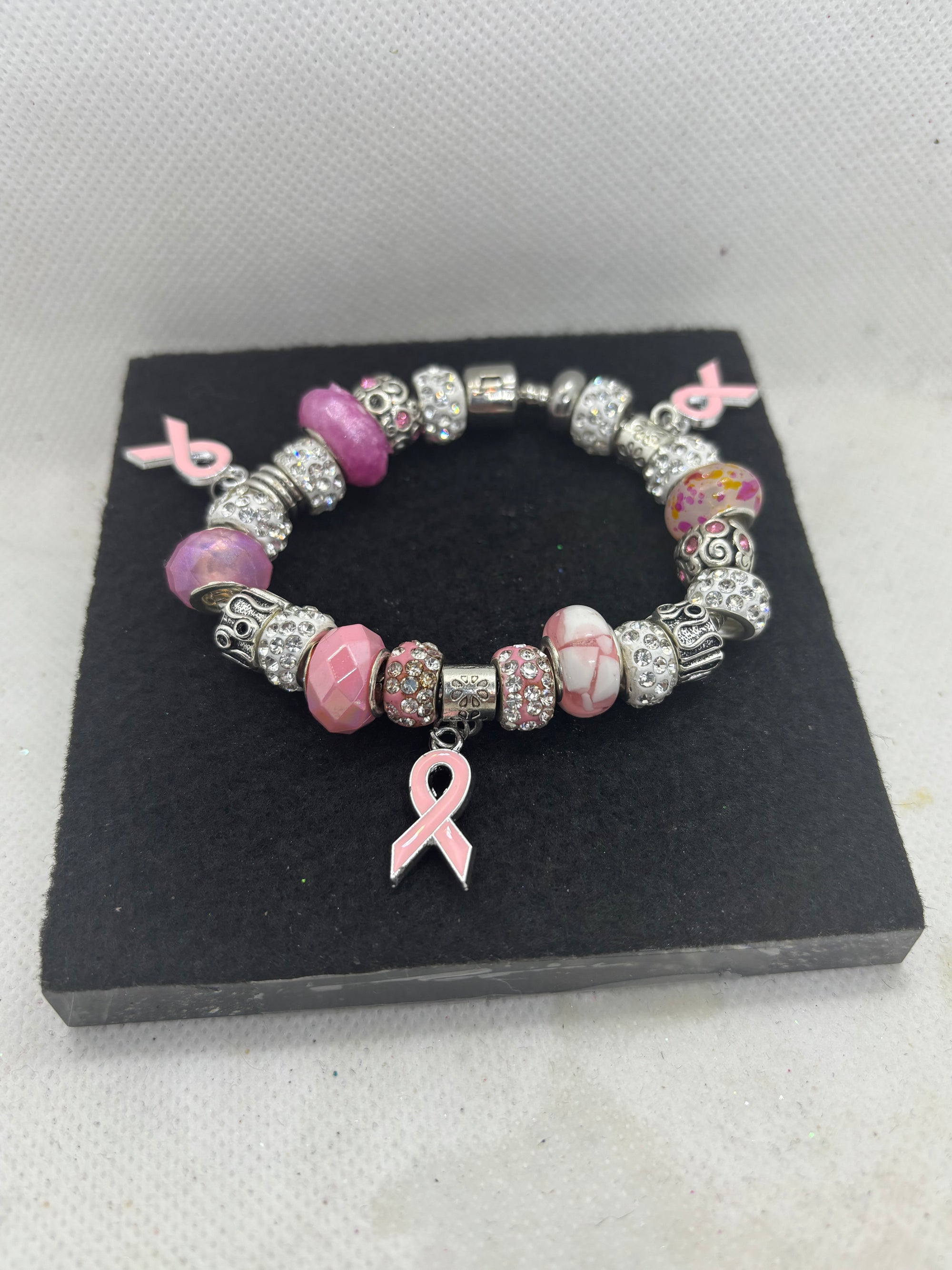 Breast Cancer Awareness Ribbon Charm Bracelet