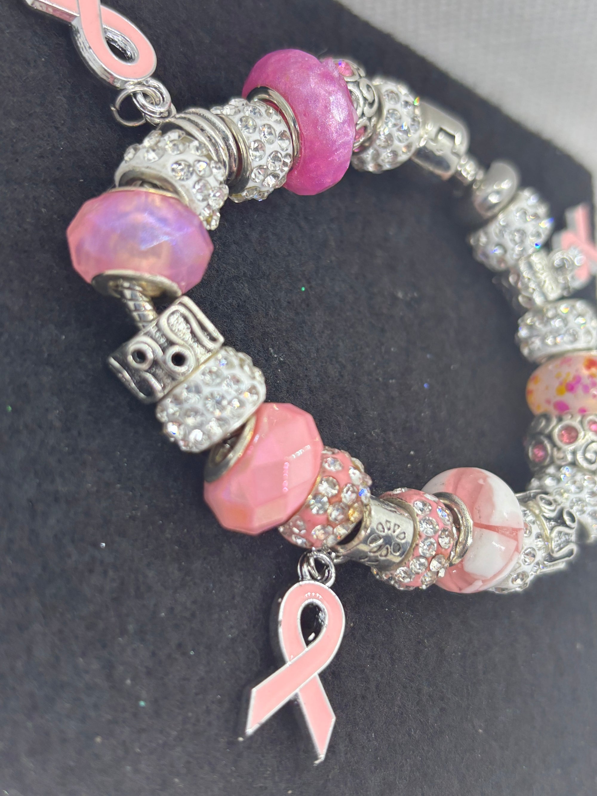 Breast Cancer Awareness Ribbon Charm Bracelet
