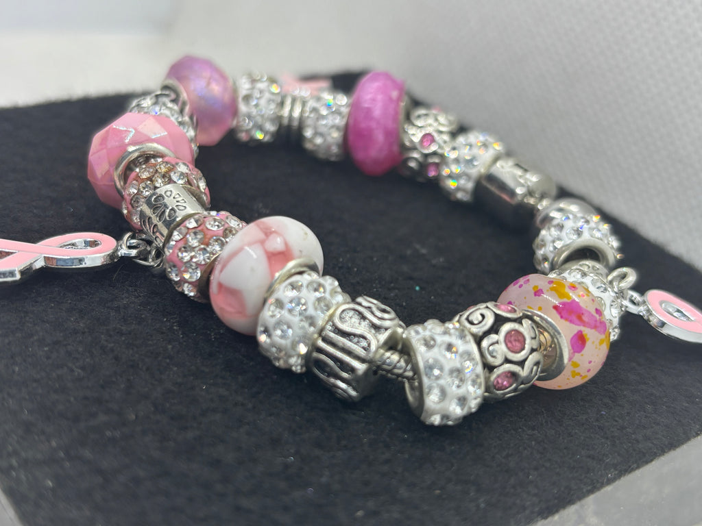 Breast Cancer Awareness Ribbon Charm Bracelet