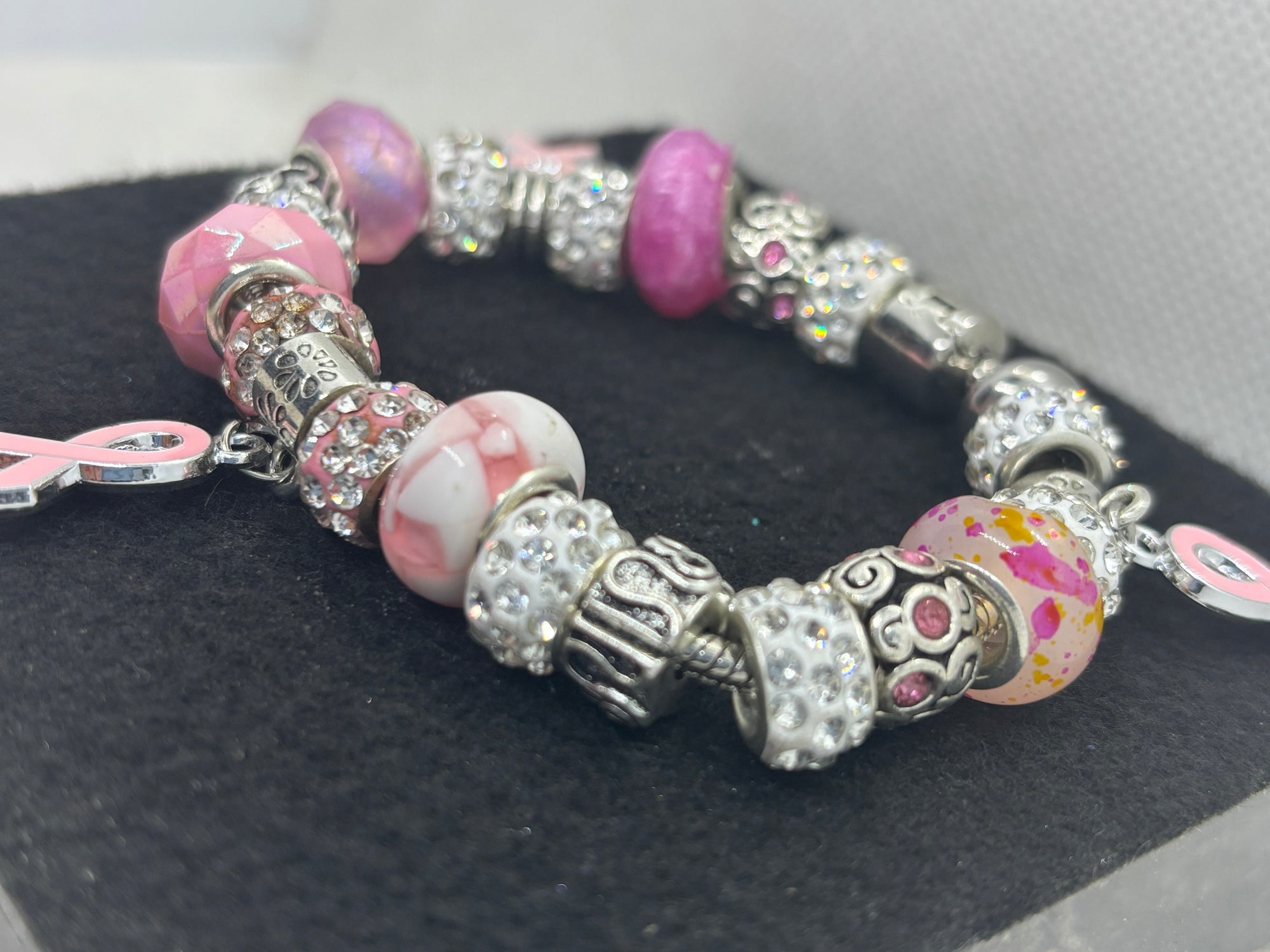 Breast Cancer Awareness Ribbon Charm Bracelet