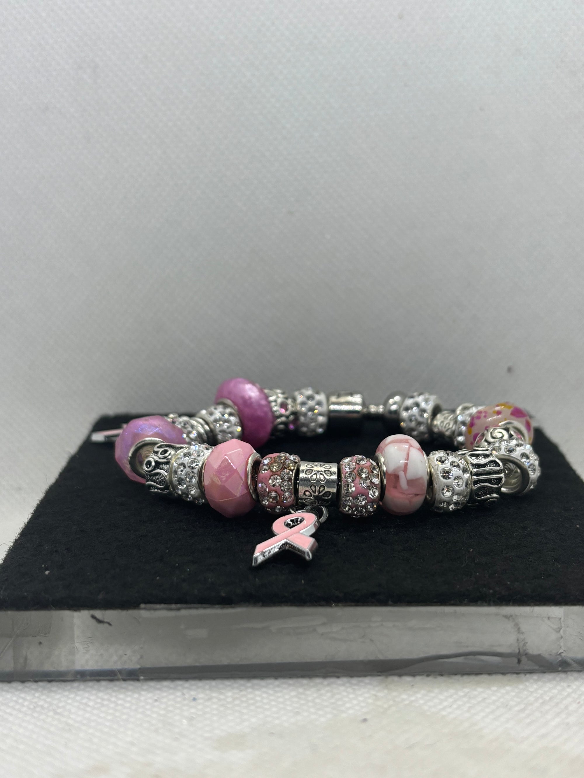 Breast Cancer Awareness Ribbon Charm Bracelet