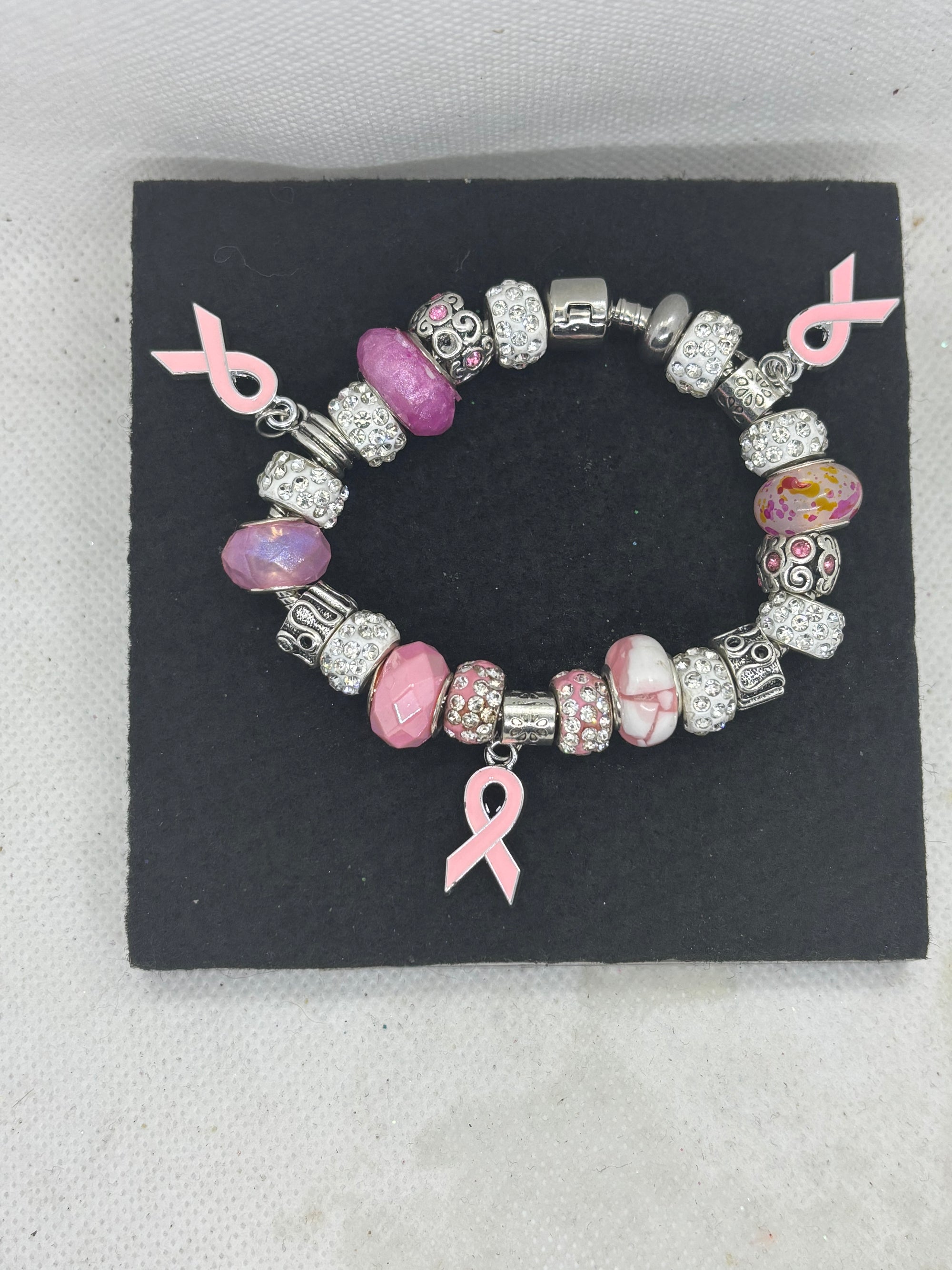 Breast Cancer Awareness Ribbon Charm Bracelet